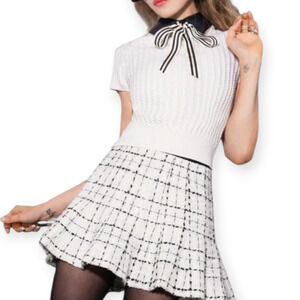 Alice + Olivia Abbott Collared Cable Knit Wool Short Sleeve Sweater Size Medium